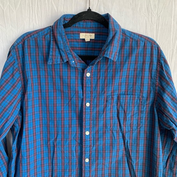 Sonoma Blue Red Lightweight Mens Button Up Shirt Size L - Picture 3 of 6